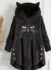 New Size XL Women's Elegant Cat Hoodie - Black Sweater-like Pullover with Hood Non-Stretchy Fabric Machine Washable Quality Stitching, Hooded Top, Cat Enthusiasts 100% Polyester Machine Washable Stock photos added