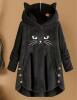 New Size XL Women's Elegant Cat Hoodie - Black Sweater-like Pullover with Hood Non-Stretchy Fabric Machine Washable Quality Stitching, Hooded Top, Cat Enthusiasts 100% Polyester Machine Washable Stock photos added - 2