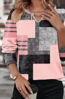 New Women&rsquo;s Size XXL Vintage Plaid Print V-Neck Long Sleeve T-Shirt Polyester Knit Fabric Pin, Grey Black Blocking 95% Polyester 5% Elastane Machine Washable Stock photos added