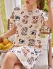 New Size XXL Women&rsquo;s Women's Elegant Puppy Print Sleep-shirt Loungewear - Soft Beige & Brown Dog Pattern, Cozy Round Neck Short Sleeve Nightgown 95% Polyester 5% Elastane Machine Wash stock photos added