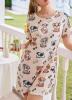 New Size XXL Women&rsquo;s Women's Elegant Puppy Print Sleep-shirt Loungewear - Soft Beige & Brown Dog Pattern, Cozy Round Neck Short Sleeve Nightgown 95% Polyester 5% Elastane Machine Wash stock photos added - 2