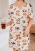 New Size XXL Women&rsquo;s Women's Elegant Puppy Print Sleep-shirt Loungewear - Soft Beige & Brown Dog Pattern, Cozy Round Neck Short Sleeve Nightgown 95% Polyester 5% Elastane Machine Wash stock photos added - 4