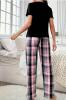 New Size XL Women&rsquo;s Plaid Heart & Slogan Print Pajama Set, Casual Short Sleeve Round Neck Top & Plaid Pants Loungewear 95% Polyester 5% Elastane Stock Photos added - 3