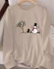 New Size XL Women's Cozy Winter Snowman with Top Hat Cat & Snowflake Print Long Sleeve T-Shirt Soft Beige Crew Neck Casual Machine Washable 100% Polyester Stock Photos added - 3