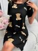 New Size XXL Women&rsquo;s Cute Bear Print T-Shirt Dress Loungewear Short Sleeve Round Neck Loose Fit Black with Yellow Bears & BEAR Text Asymmetrical Hem, Machine Washable 95% Polyester 5% Elastane Stock photos added - 2