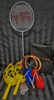 As New Fun Games - Lawn Darts, Scoop Ball Launchers, Badminton Racket with Birdies & Case Retails For $20