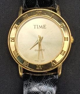 Vintage Time Watch Leather Band - Face 1.15" Diameter 8.75" Long Made in Japan