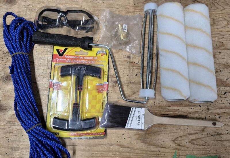 New Handy Person Lot - Rope, Safety Glasses, Paint Rollers +