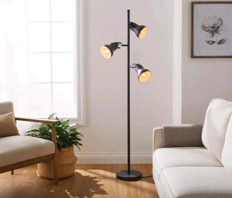 New CANVAS Adjustable 3-Spotlight Floor Lamp, 66-in, Matte Charcoal. Retails $110