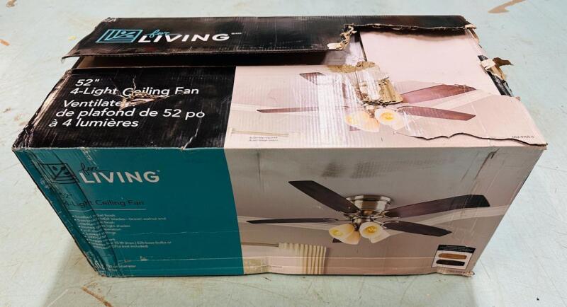 New For Living 52" 5-Reversible Blade 3-Speed 4-Lights Ceiling Fan, Brushed Nickel. Retails for $145
