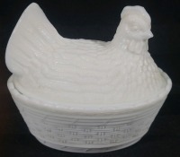 Vintage Milk Glass Hen on Nest Dish , 4" long