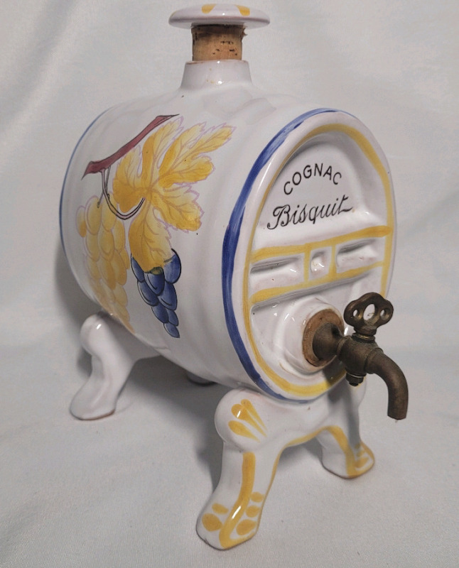 Vintage Fait Main Bisquit Cognac Pottery Faince Barrel Table Dispenser