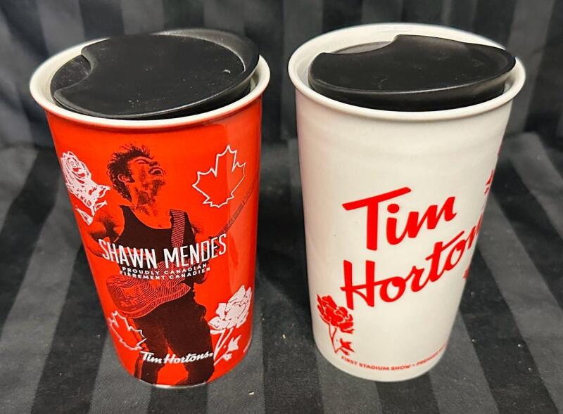 2 As-New Tim Hortons Limited Edition Shawn Mendes Ceramic Mugs - 10 Ounce/295ml