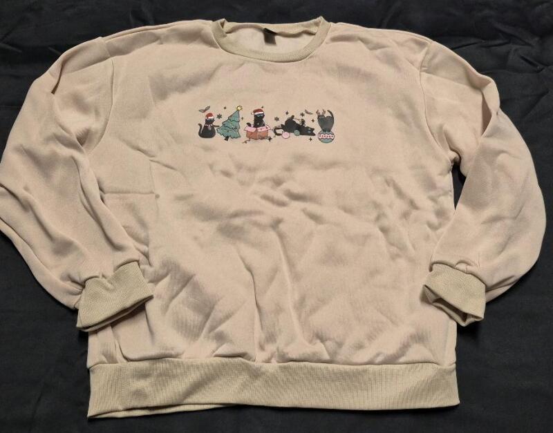 New Sz Large Women's Cat Christmas Sweatshirt