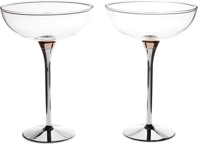 2 As-New Kate Spade Rosy Glow Champage Saucers, 10oz