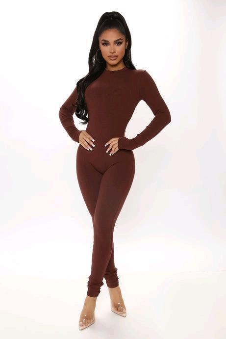 New sz Large Women's Fashion Nova Maribel Snatched Jumpsuit Retails for $58 Chestnut Colour