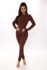 New sz Large Women's Fashion Nova Maribel Snatched Jumpsuit Retails for $58 Chestnut Colour