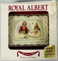 [Rare] Vintage Royal Albert Old Country Roses Christmas Ornament, Baby&rsquo;s First Christmas Personalized Postcard Ornament, 4&rdquo; x 3&rdquo;