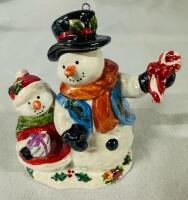 Vintage Royal Albert Old Country Roses Snowman and Snowchild Christmas Ornament