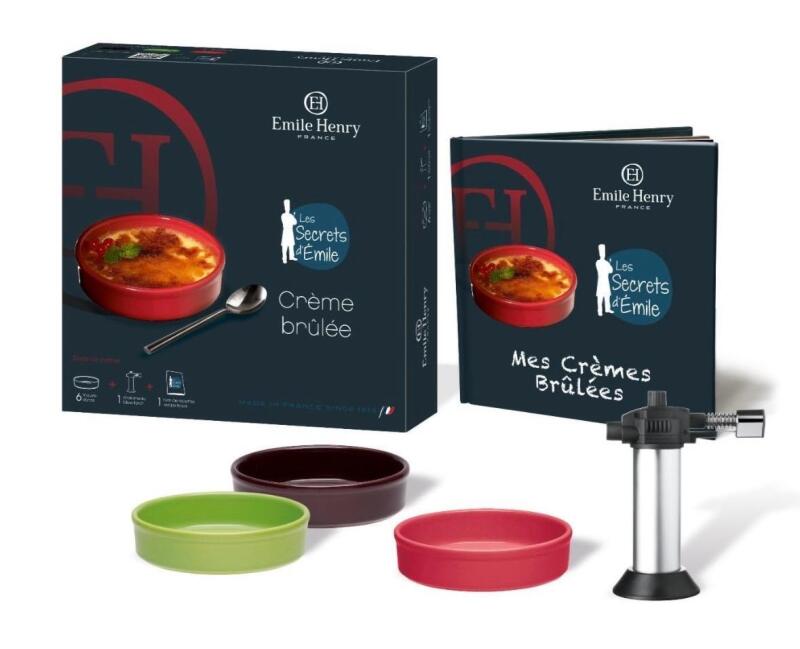 As-New Emile Henry Cr&egrave;me Br&ucirc;l&eacute;e Kit with French Cookbook - All packaging/cookbook in French only