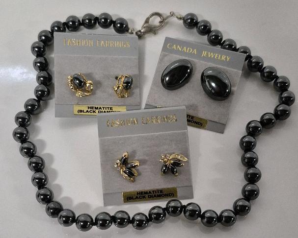 Beautiful Hematite Earrings & Necklace 14" Long
