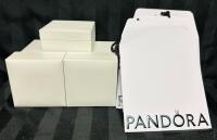 Assorted Pandora Branded Jewelry Box/Bag Lot, Includes 7 Boxes (3.5&rdquo; x 3.5&rdquo; x 1.5&rdquo;) and 9 Bags (6&rdquo; x 5.5&rdquo;)