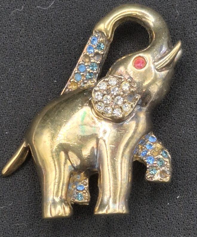 Vintage Gorham Stamped Sterling Rhinestone Elephant Brooch 1.5" Long