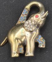 Vintage Gorham Stamped Sterling Rhinestone Elephant Brooch 1.5" Long