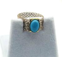 9KT Yellow, White and Rose Gold Natural Turquoise Mesh Style Ring, W/A $850.00.