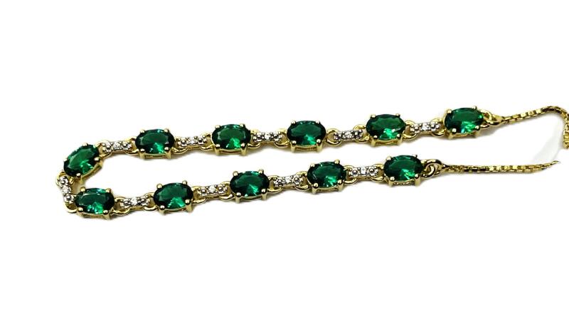Gold Plated Sterling Silver Natural Chrome Diopside (4.30ct) with CZ (0.10ct) Bracelet, W/A $450.00.
