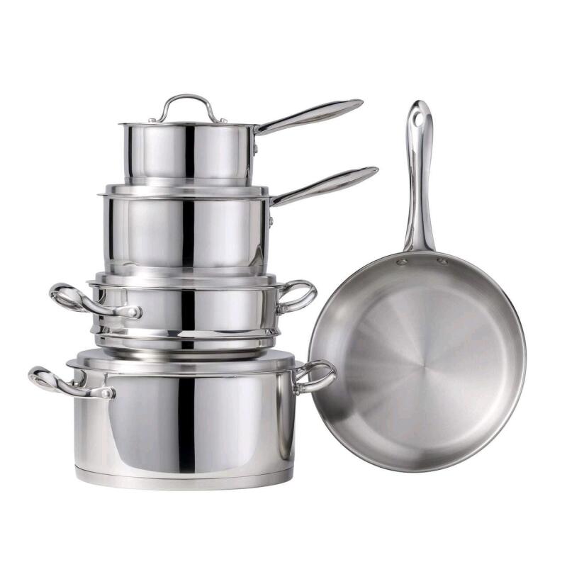 As New - Lagostina Avanti 9pc. Stainless Steel Cookware Set . Retail $340 . Box has some tears and bends , does not effect product in box . May be returned within 48 hours of pickup if found damaged or not as described.