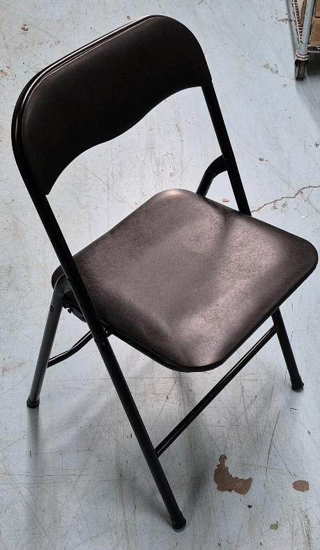 As New For Living Portable Vinyl Upholstered & Padded Metal Folding Chair - Retails for $19.99 * Dent on Chair Support Leg*