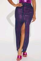 New - Women's Size Small Fashion Nova Rain On Me Metallic Denim Maxi Skirt - Purple .
