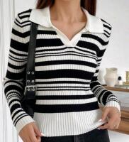 New - Women's Size Medium DAZY Striped Pattern V-Collar Ribbed Knit Sweater .
