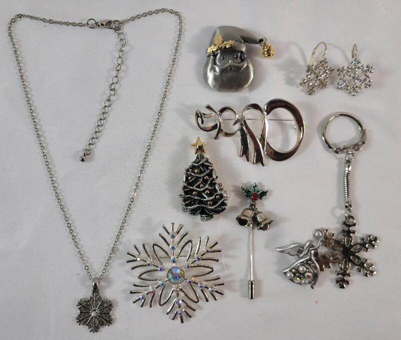Assorted Christmas Jewelry . Necklace , Earring , Pins & Brooches