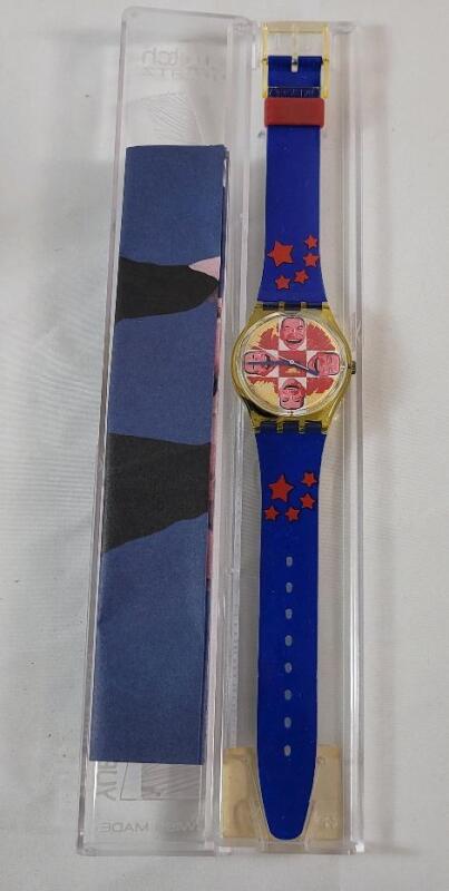 Vintage 1995 SWATCH Gent Artist Special "Wild Laugh" watch . Designed by Chinese artist Yue Minjun. It is also known by its model number, GJ117.
