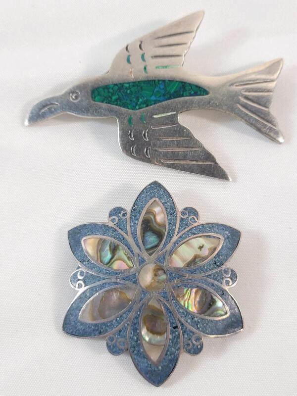 Two (2) Mexico Sterling Silver Brooches . See photos for size