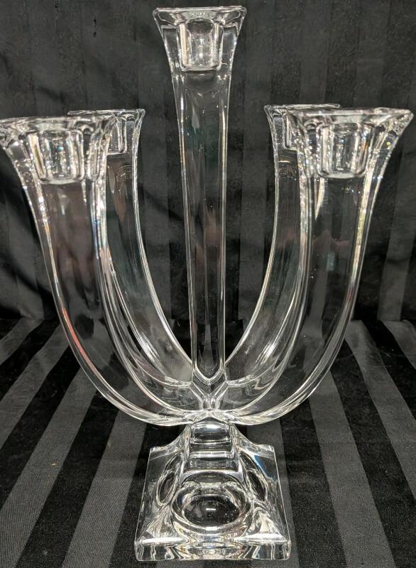 Signed Nactman Crystal 5 Arm Candleabra. 11" Tall.