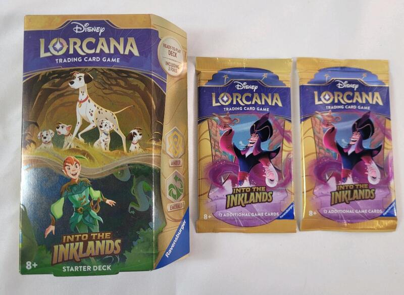 New - Disney LORCANA TCG Into The Inklands Started Deck & Two (2) Sealed Wax Packs .