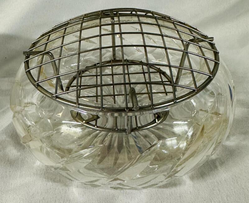 Vintage Royal Brierley Crystal Rose Bowl with Flower Frog, Approx 7.5&rdquo; Tall
