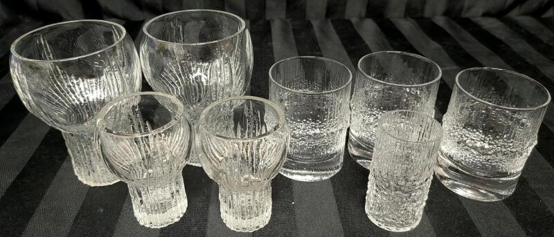 Vintage MCM Drinking Glasses. Appears to Be 4 Oberglass (2 highball, 2 shot glasses) 3 Littalla Niva Glasses and 1 Littala Hopla Shot Glass.