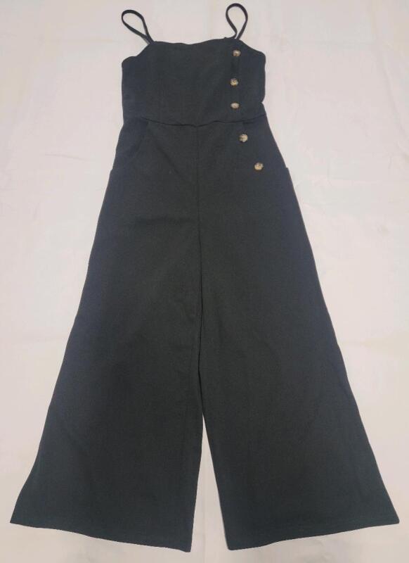 New - Women's Size Large Black Straight Neck Button-Down Pant Jumpsuit .
