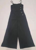 New - Women's Size Large Black Straight Neck Button-Down Pant Jumpsuit .