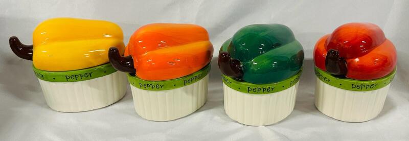 4 Certified International Pepper Ceramic Baking Dishes with Lids [Full Set], 5.5&rdquo; x 4.5&rdquo; x 5.5&rdquo;