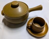 Vintage Denby Stoneware. 2 Piece "Ode" Covered Sauce Pan & "Cantabury" Teacup and Saucer.