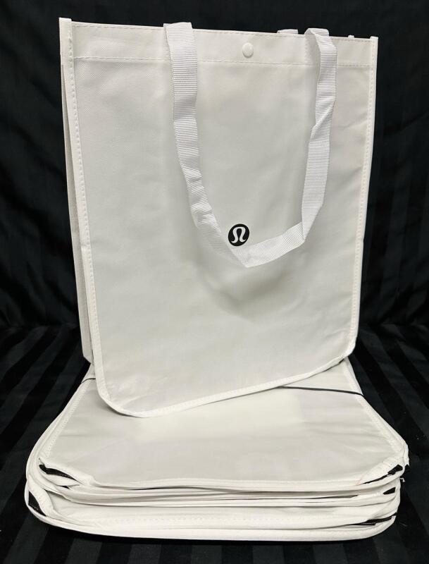 10 New Lululemon White Branded Reusable Bags with Button Top, 17&rdquo; x 14&rdquo; x 6&rdquo;