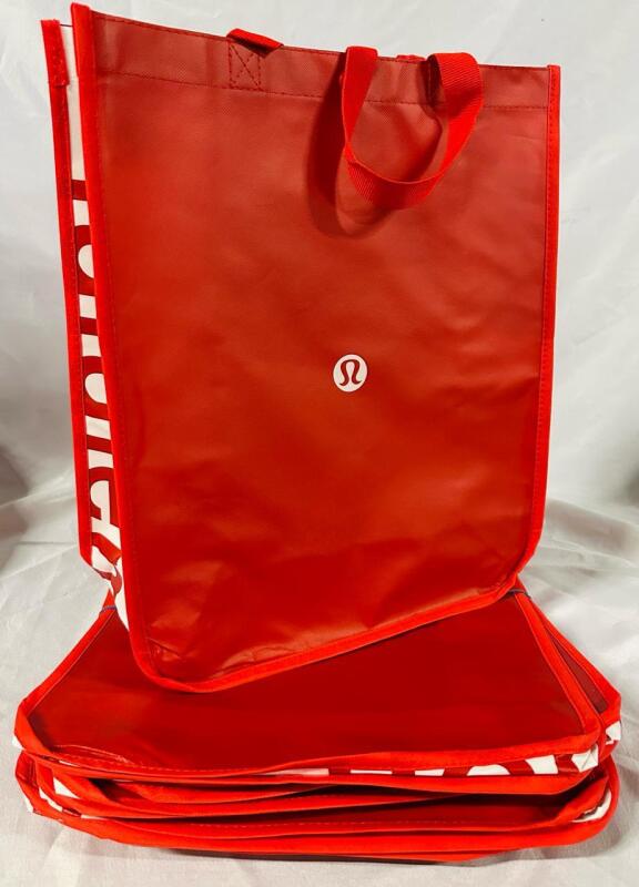 10 New Lululemon Red Branded Reusable Bags with Button Top, 17&rdquo; x 14&rdquo; x 6&rdquo;