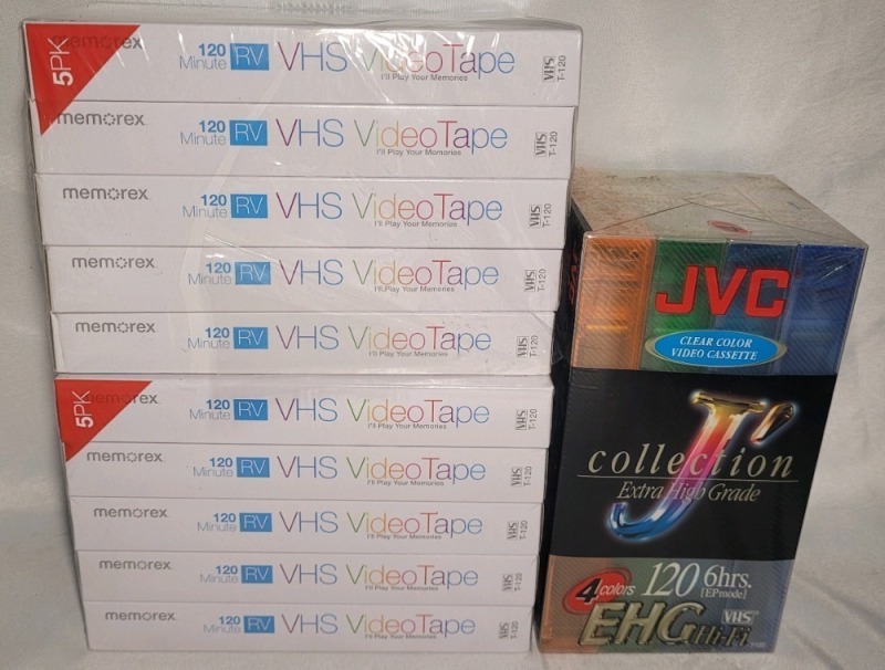 JVC & Memorex VHS 120 Minute Blank Tapes , 14 Tape . New , Sealed