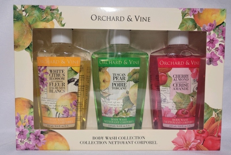 Orchard & Vine Body Wash Collection Box Set , 3 Scents - New
