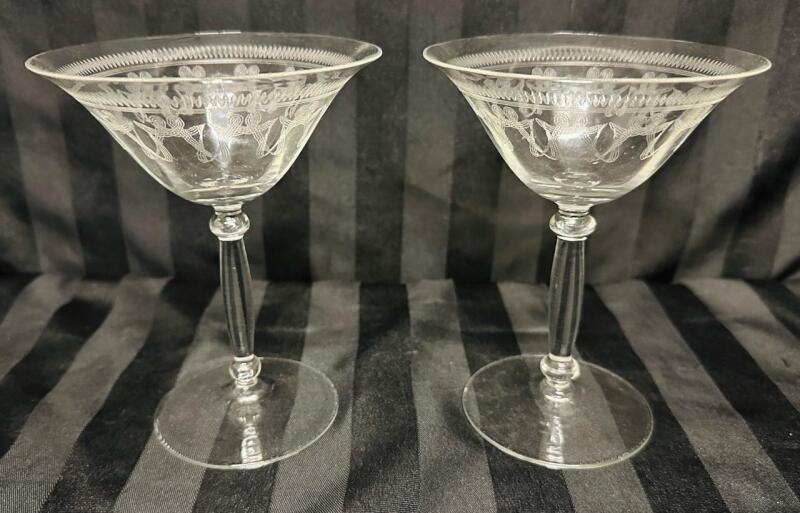 2 Vintage Open Arched Champagne Glasses, 6&rdquo; Tall, 4.5&rdquo; Diameter